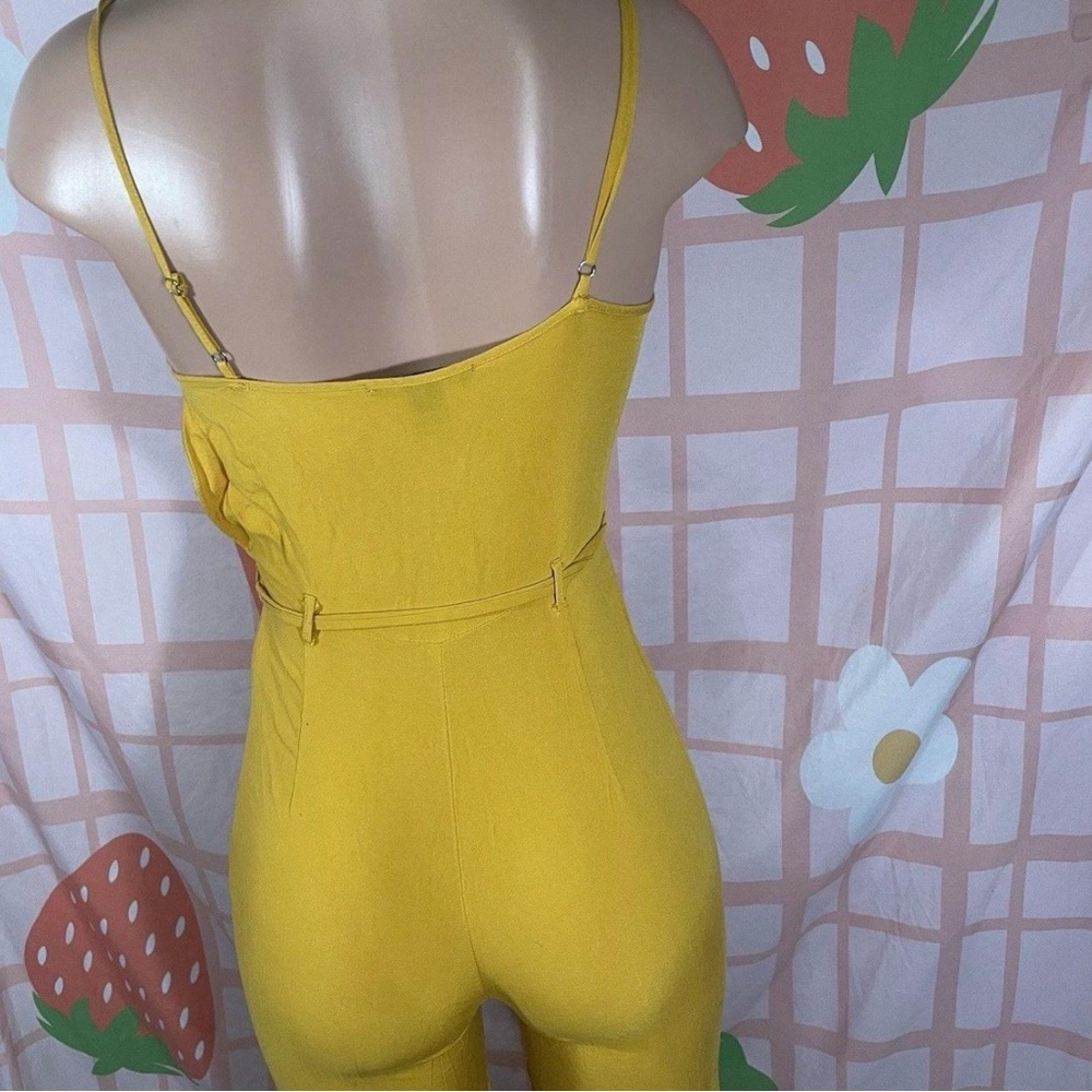 Yellow Sleeveless Jumpsuit with Tie Waist - Picture 6 of 7